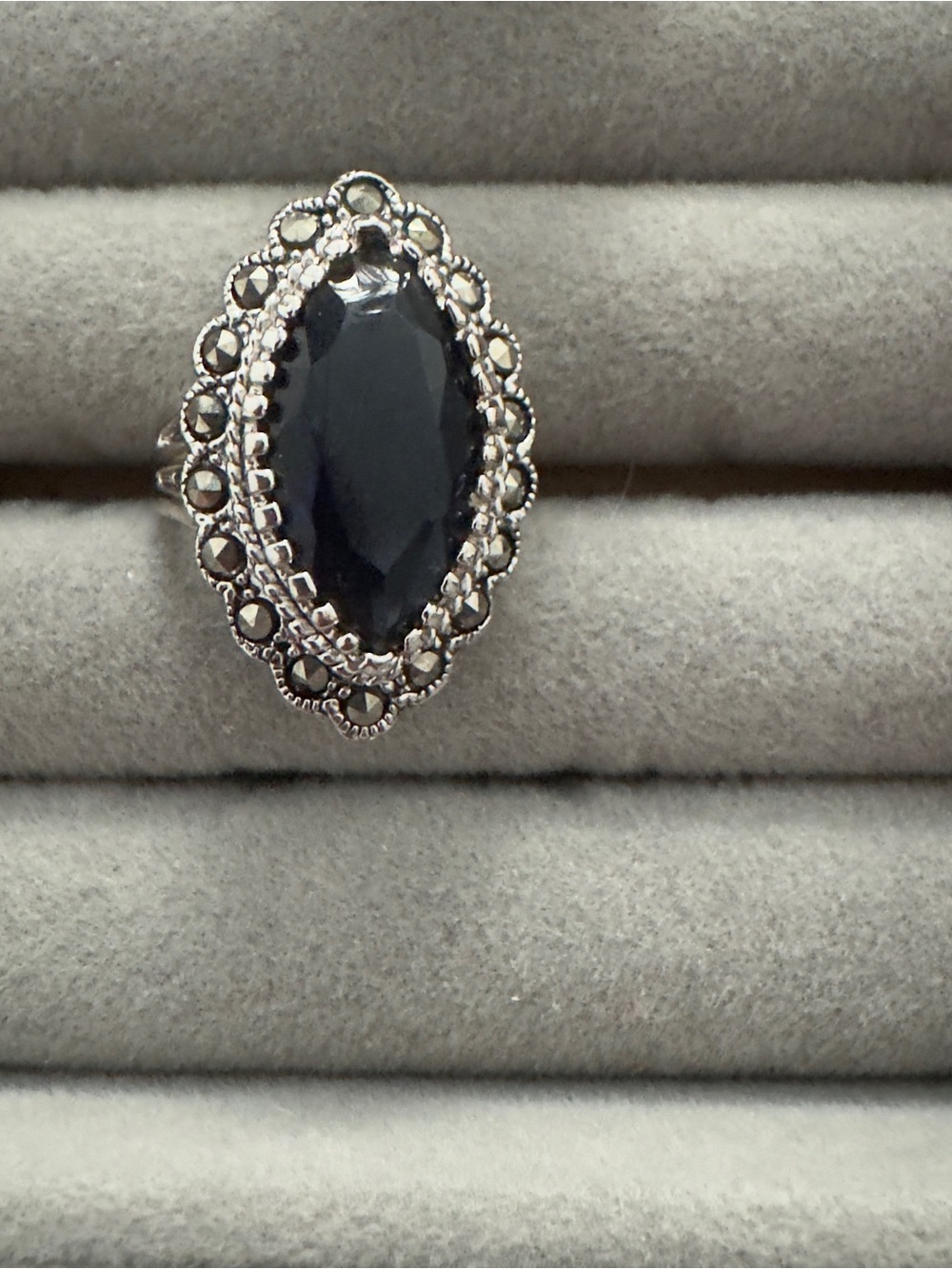 Sterling Silver Black Marquise Halo Ring